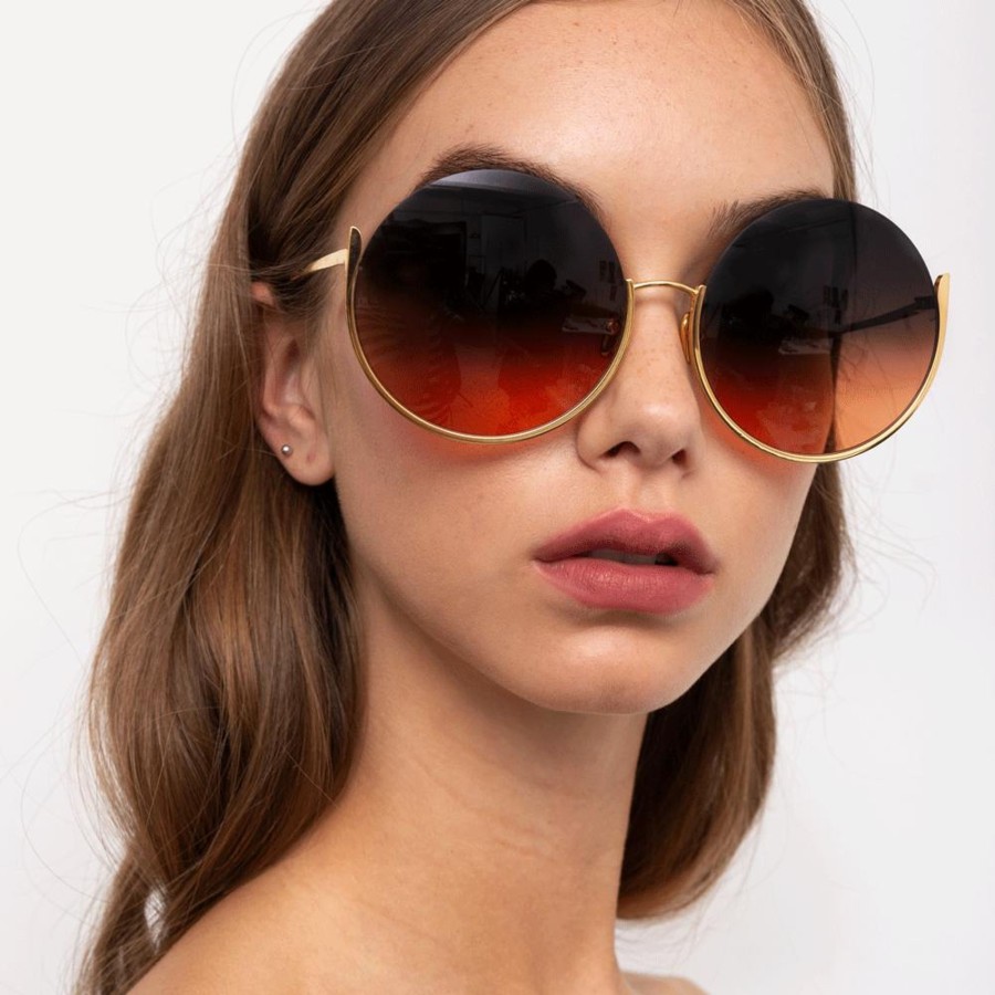 Sunglasses Linda Farrow | Olivia Round Sunglasses In Light Gold