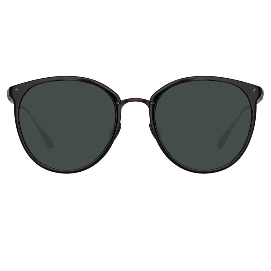 Sunglasses Linda Farrow | Calthorpe Oval Sunglasses In Black And Matt Nickel (Men'S)