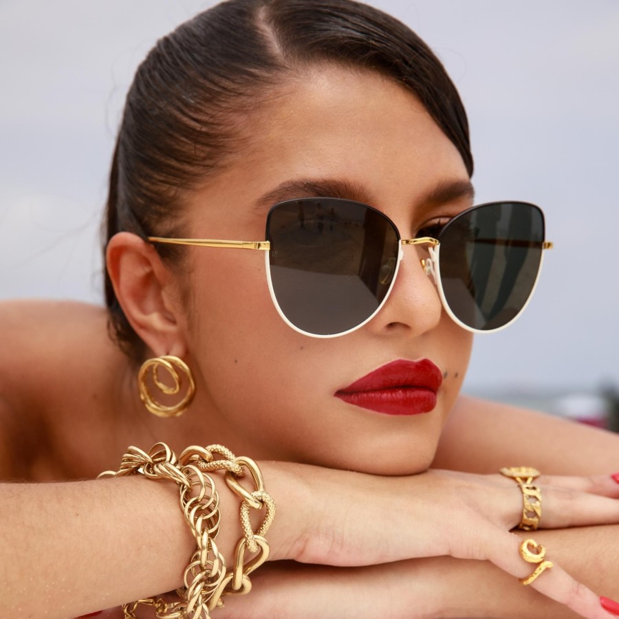 Sunglasses Linda Farrow | Eloise Cat Eye Sunglasses In Black And Yellow Gold