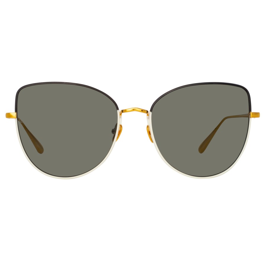 Sunglasses Linda Farrow | Eloise Cat Eye Sunglasses In Black And Yellow Gold