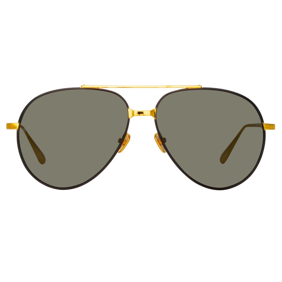 Sunglasses Linda Farrow | Men'S Marcelo Aviator Sunglasses In Black And Yellow Gold