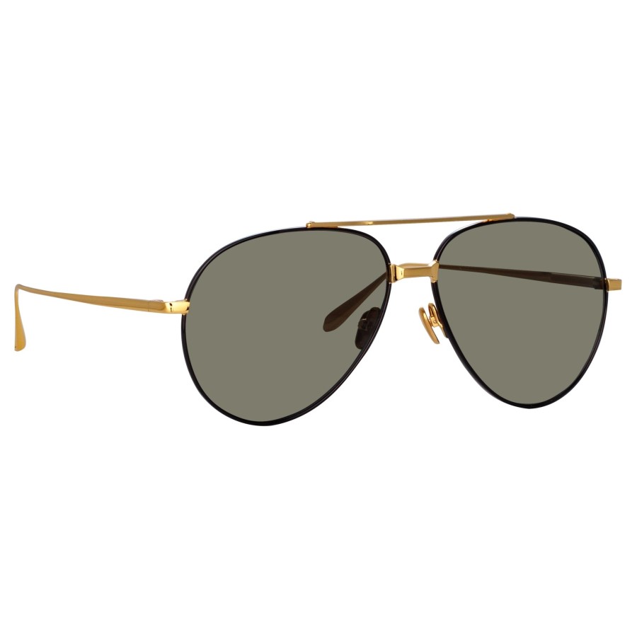 Sunglasses Linda Farrow | Men'S Marcelo Aviator Sunglasses In Black And Yellow Gold