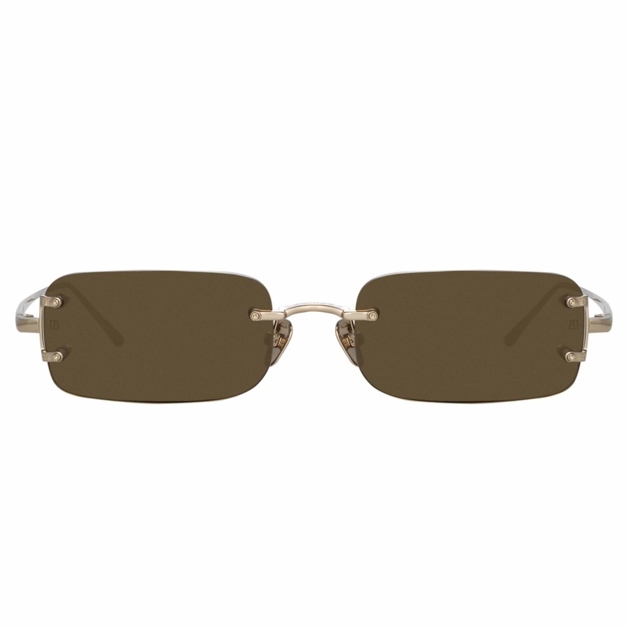 Sunglasses Linda Farrow | Taylor Rectangular Sunglasses In Light Gold And Brown