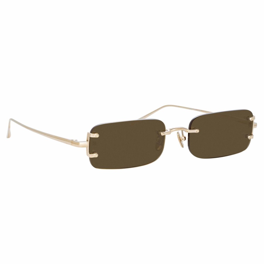 Sunglasses Linda Farrow | Taylor Rectangular Sunglasses In Light Gold And Brown