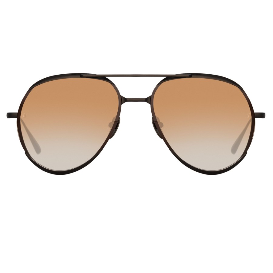 Sunglasses Linda Farrow | Matisse Aviator Sunglasses In Matt Nickel And Camel