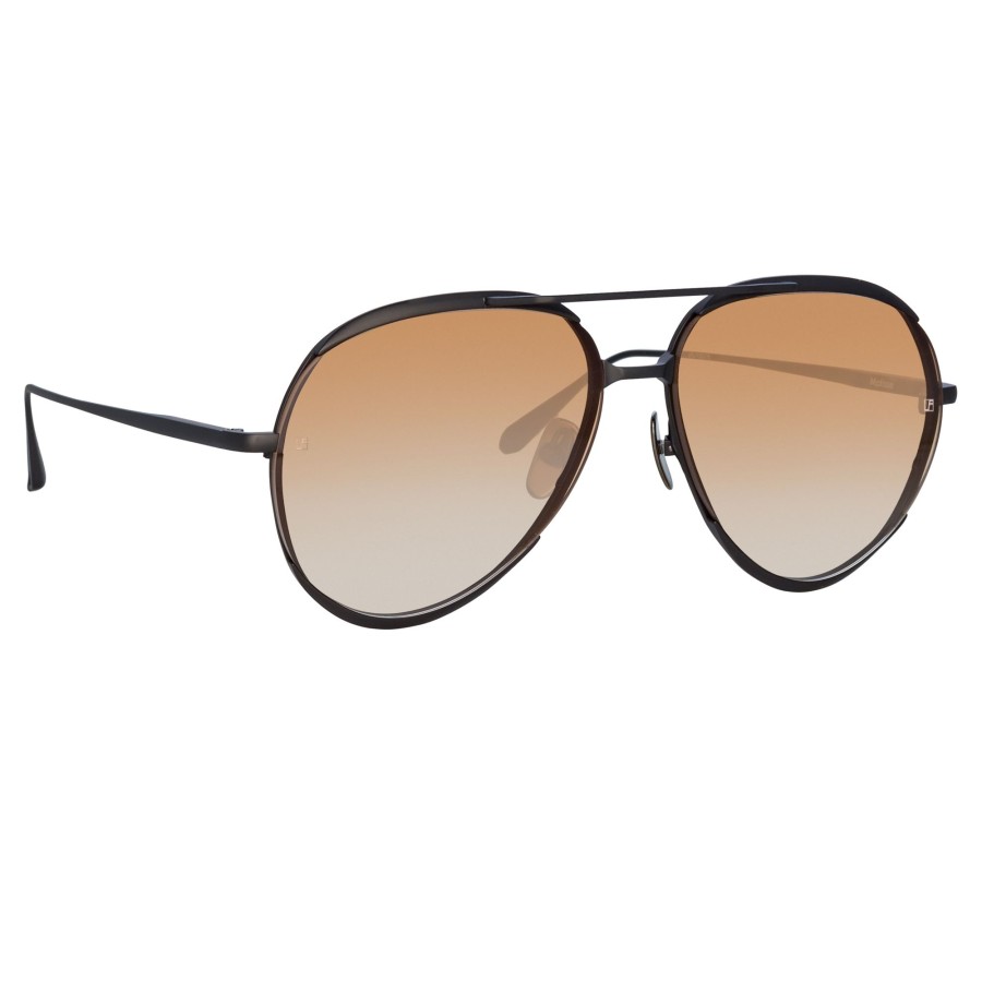 Sunglasses Linda Farrow | Matisse Aviator Sunglasses In Matt Nickel And Camel