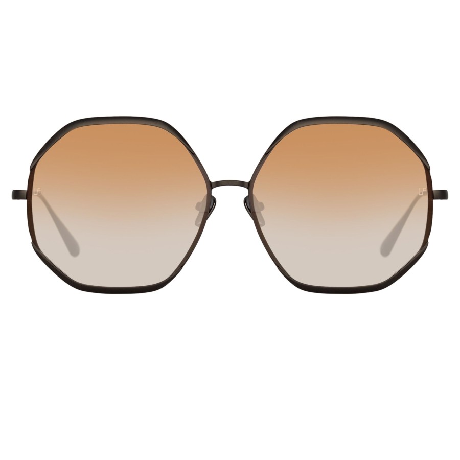 Sunglasses Linda Farrow | Camila Hexagon Sunglasses In Nickel And Camel