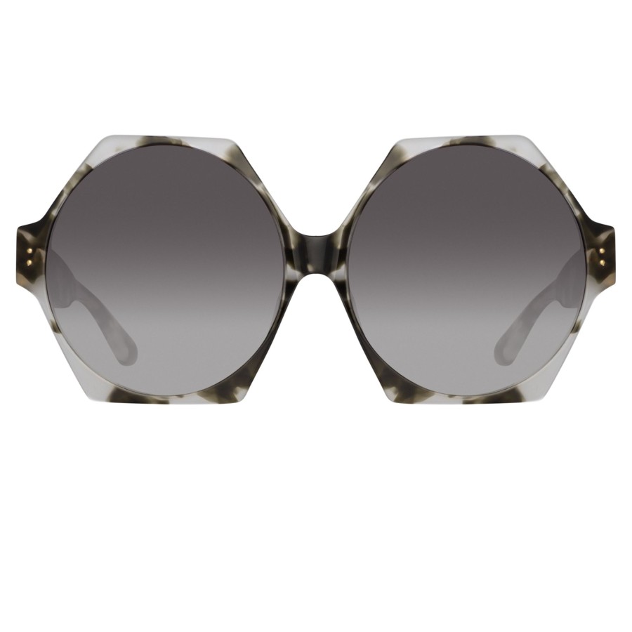 Sunglasses Linda Farrow | Bora Hexagon Sunglasses In Black And Grey Tortoiseshell