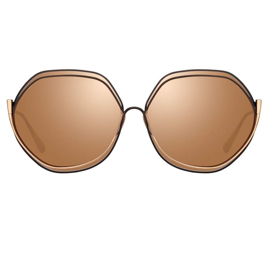 Sunglasses Linda Farrow | Aspen Hexagon Sunglasses In Nickel And Rose Gold