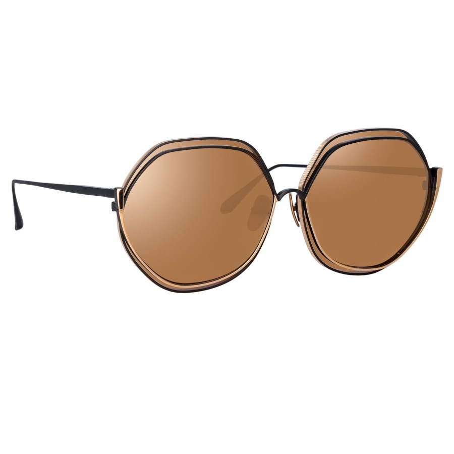 Sunglasses Linda Farrow | Aspen Hexagon Sunglasses In Nickel And Rose Gold