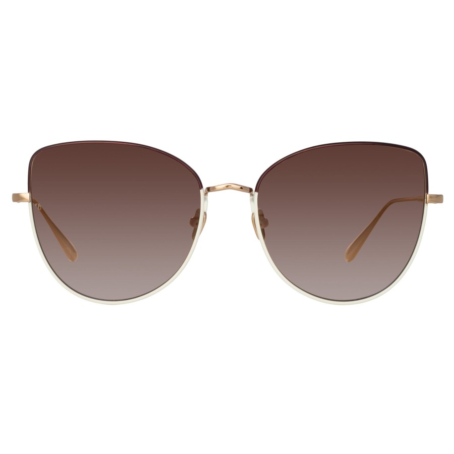 Sunglasses Linda Farrow | Eloise Cat Eye Sunglasses In Mocha And Light Gold