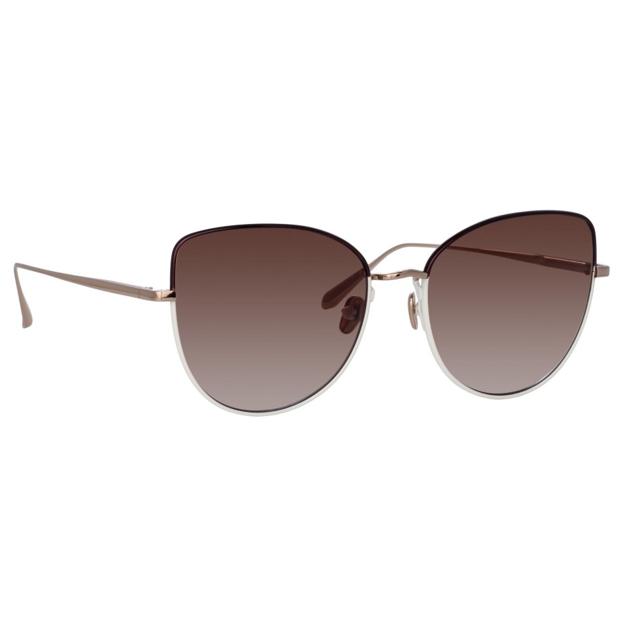 Sunglasses Linda Farrow | Eloise Cat Eye Sunglasses In Mocha And Light Gold