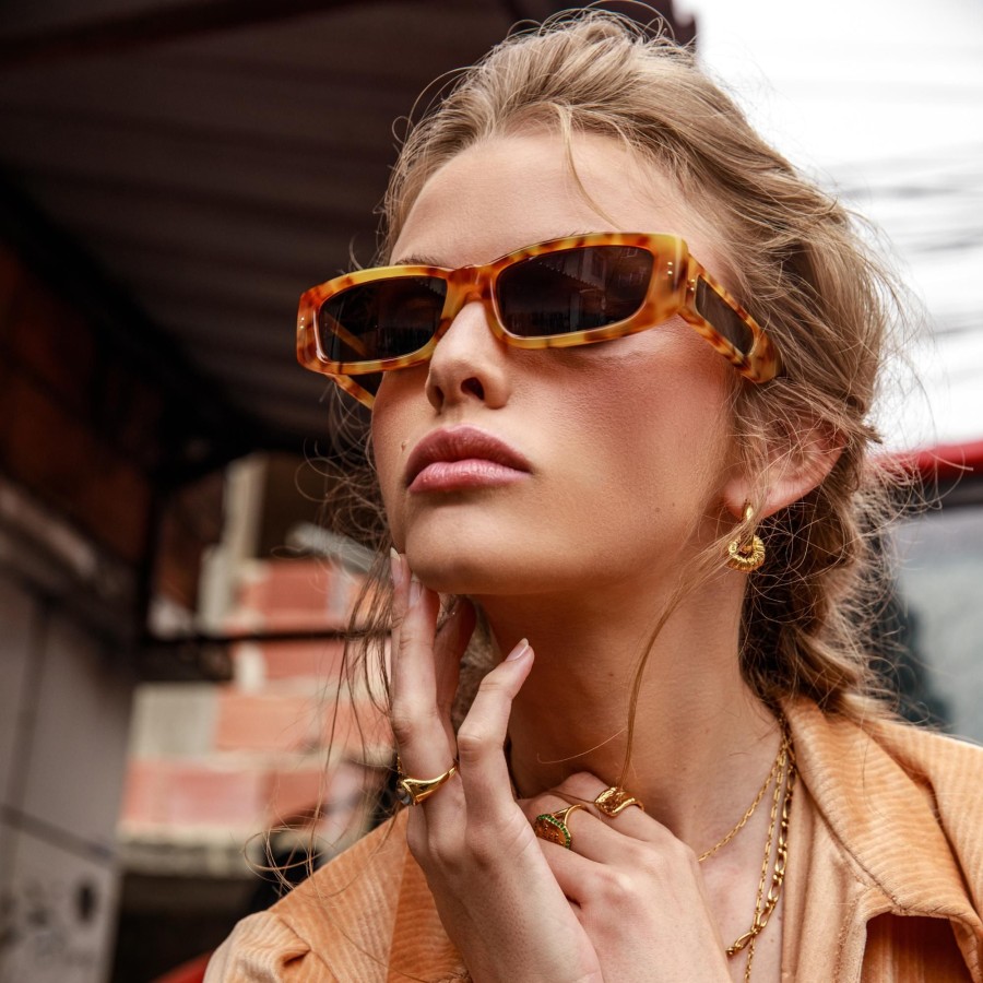 Sunglasses Linda Farrow | Talita Rectangular Sunglasses In Saffron Tortoiseshell