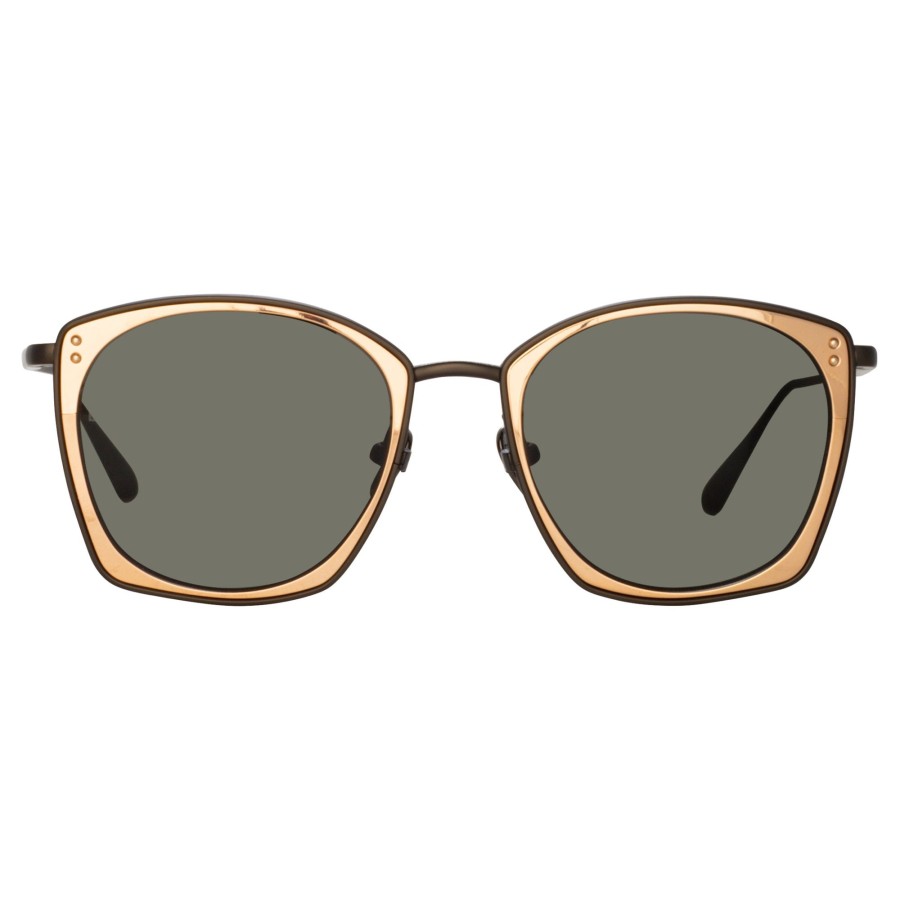 Sunglasses Linda Farrow | Milo Square Sunglasses In Nickel And Rose Gold