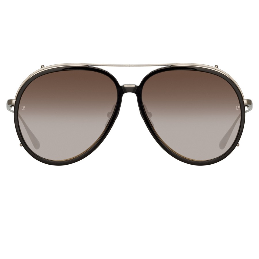 Sunglasses Linda Farrow | Maverick Aviator Sunglasses In White Gold