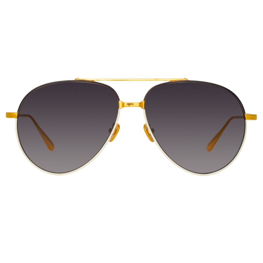 Sunglasses Linda Farrow | Men'S Marcelo Aviator Sunglasses In Black And Cream