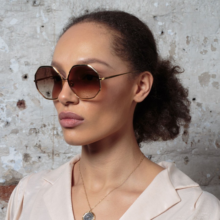 Sunglasses Linda Farrow | Camila Oversized Sunglasses In Yellow Gold