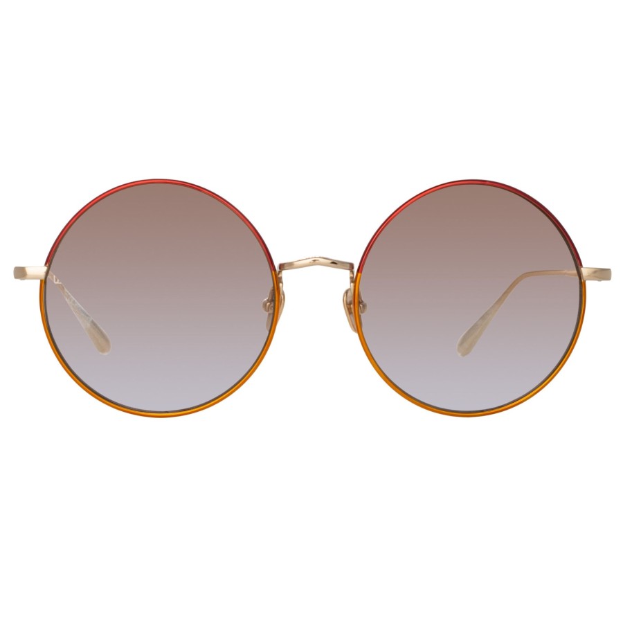 Sunglasses Linda Farrow | Bea Round Sunglasses In Light Gold And Red