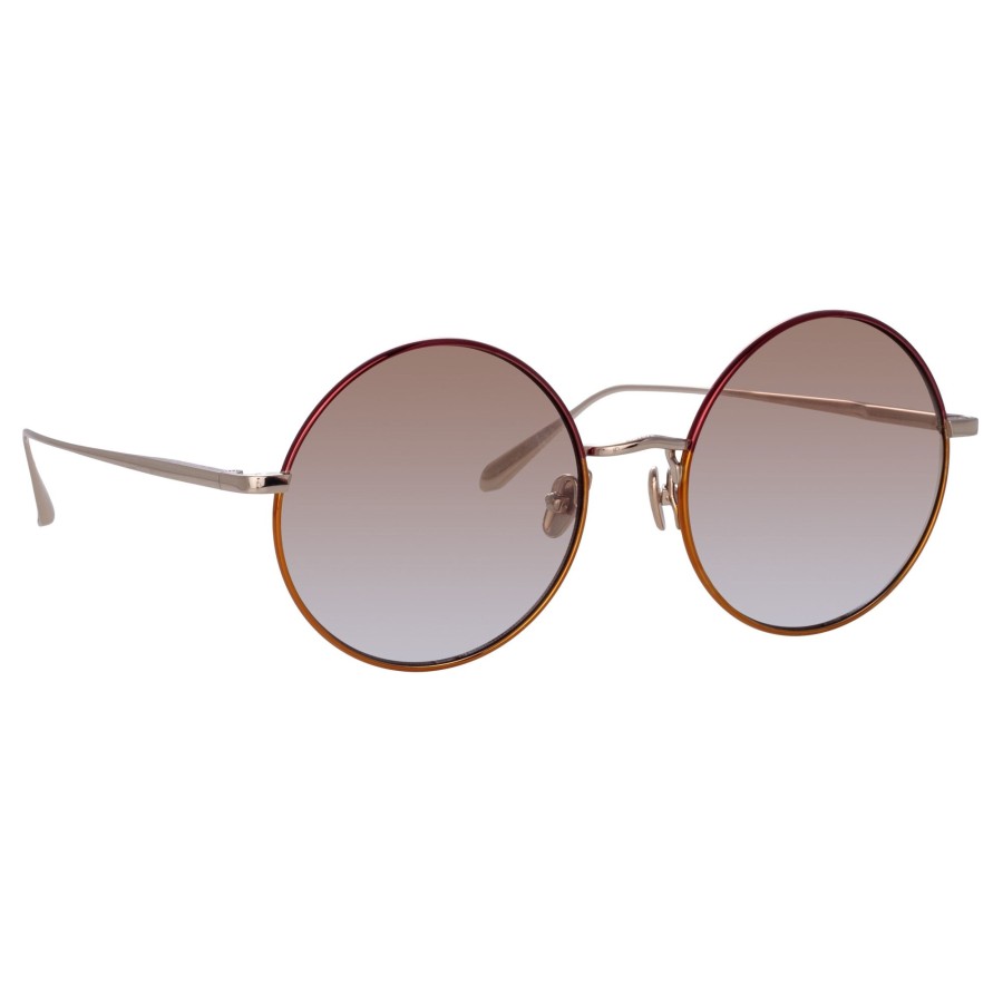 Sunglasses Linda Farrow | Bea Round Sunglasses In Light Gold And Red