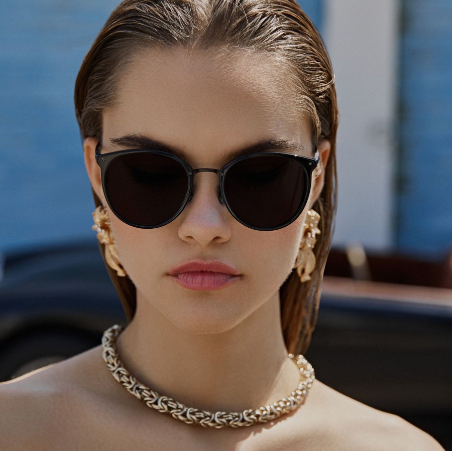 Sunglasses Linda Farrow | Calthorpe Oval Sunglasses In Black And Matt Nickel