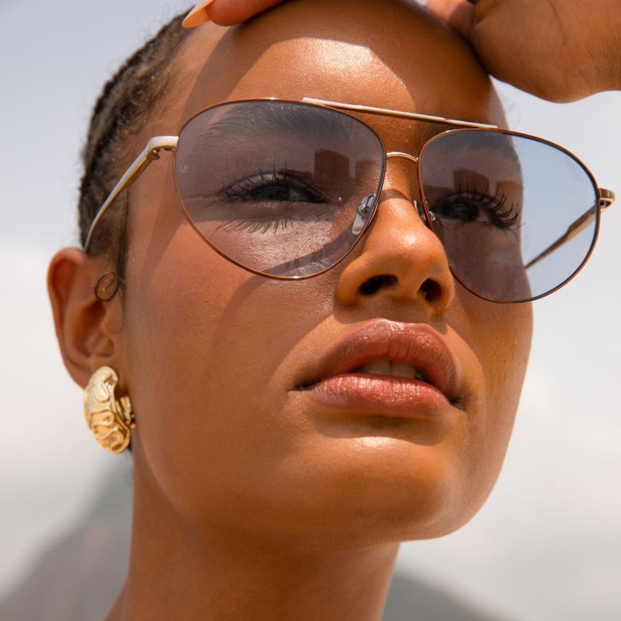 Sunglasses Linda Farrow | Gabriel Oversized Sunglasses In Light Gold And Blue