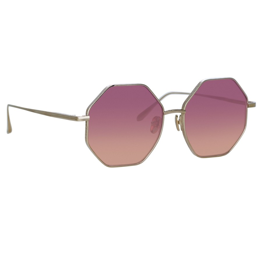 Sunglasses Linda Farrow | Lianas Hexagon Sunglasses In Light Gold And Wine