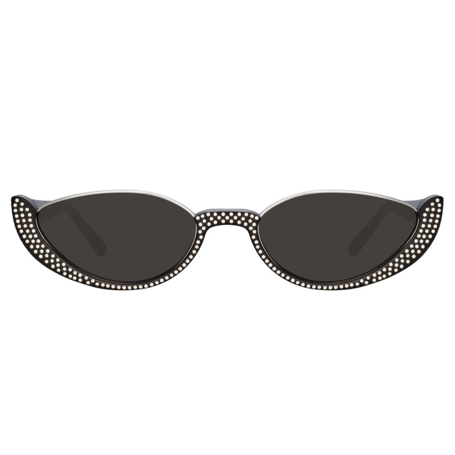 Sunglasses Linda Farrow | Robyn Cat Eye Sunglasses In Black And Crystal