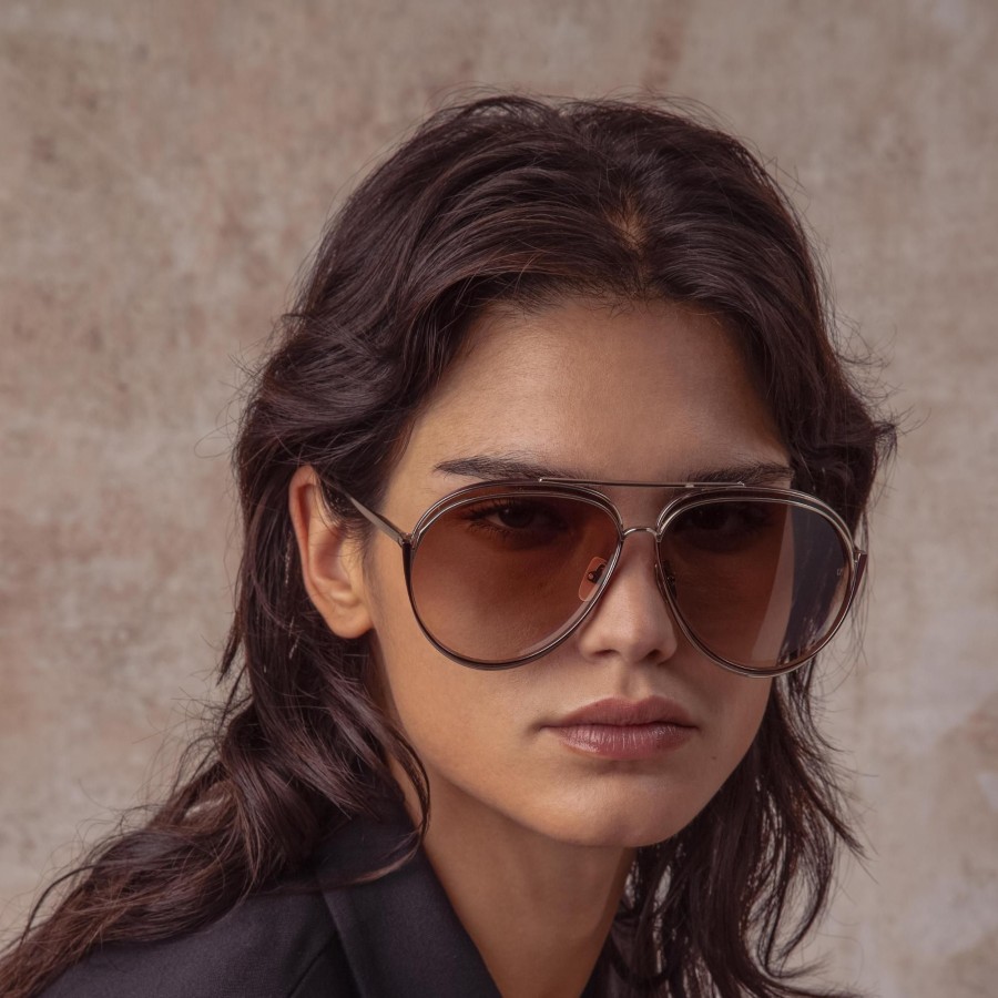 Sunglasses Linda Farrow | Francisco Aviator Sunglasses In Light Gold