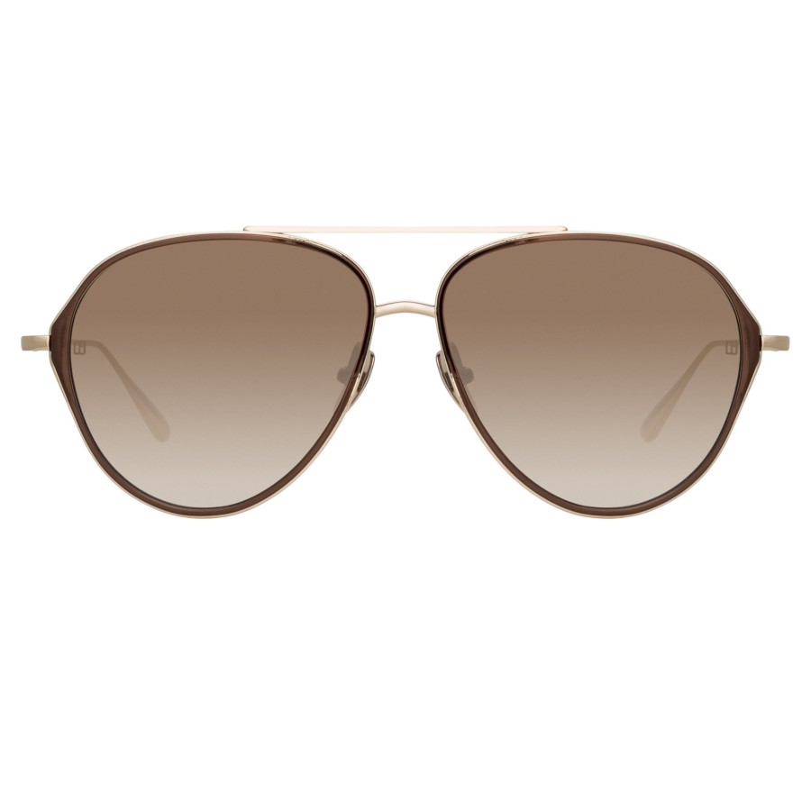 Sunglasses Linda Farrow | Noa Aviator Sunglasses In Light Gold