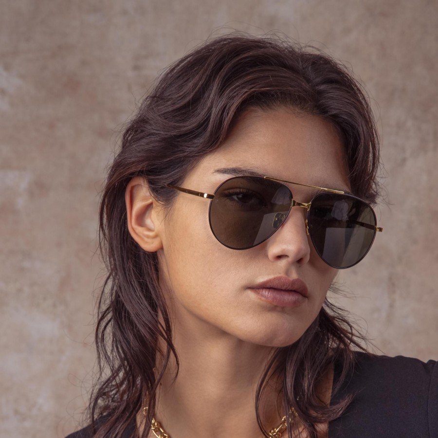 Sunglasses Linda Farrow | Marcelo Aviator Sunglasses In Black And Yellow Gold