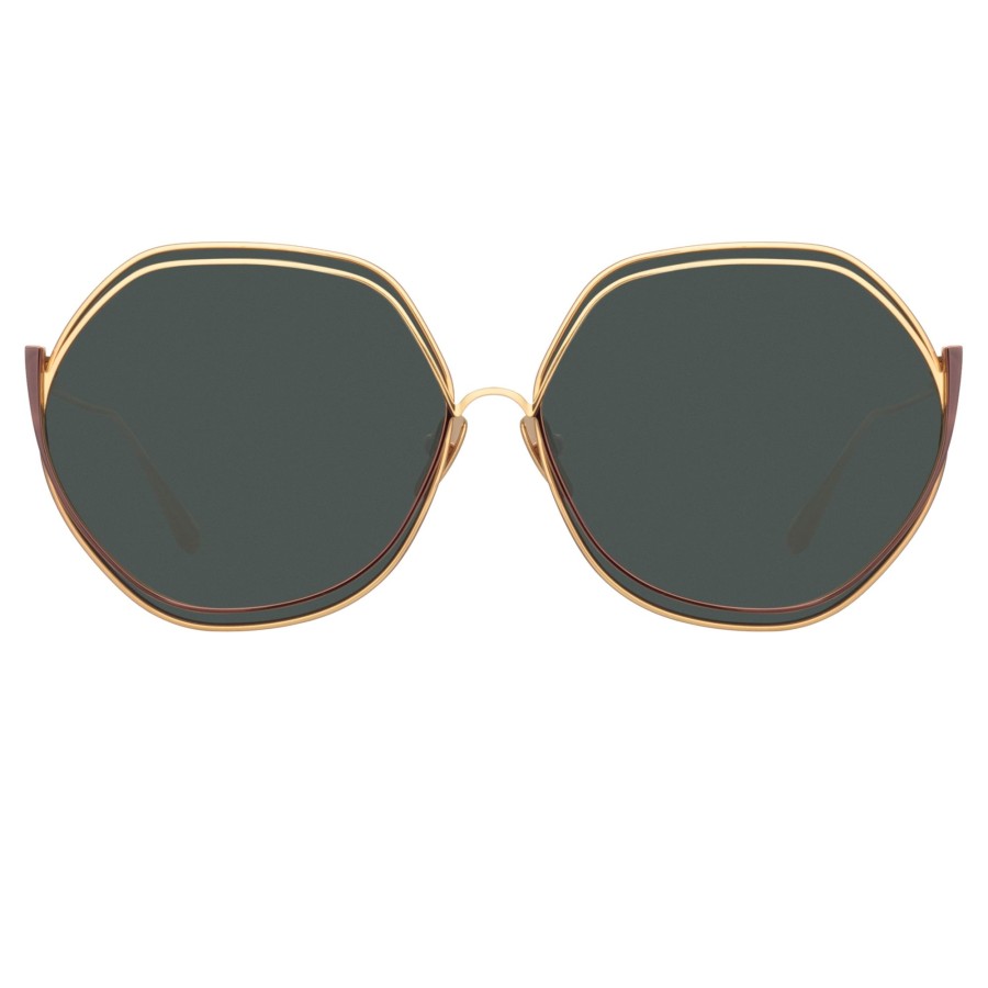 Sunglasses Linda Farrow | Aspen Hexagon Sunglasses In Yellow Gold