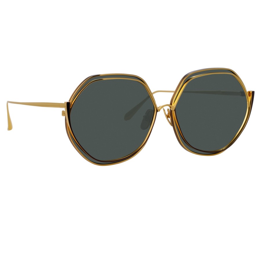 Sunglasses Linda Farrow | Aspen Hexagon Sunglasses In Yellow Gold