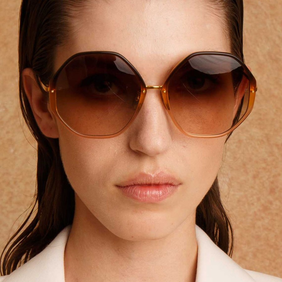 Sunglasses Linda Farrow | Alona Hexagon Sunglasses In Brown Gradient