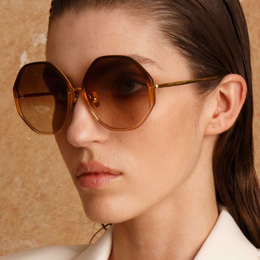 Sunglasses Linda Farrow | Alona Hexagon Sunglasses In Brown Gradient