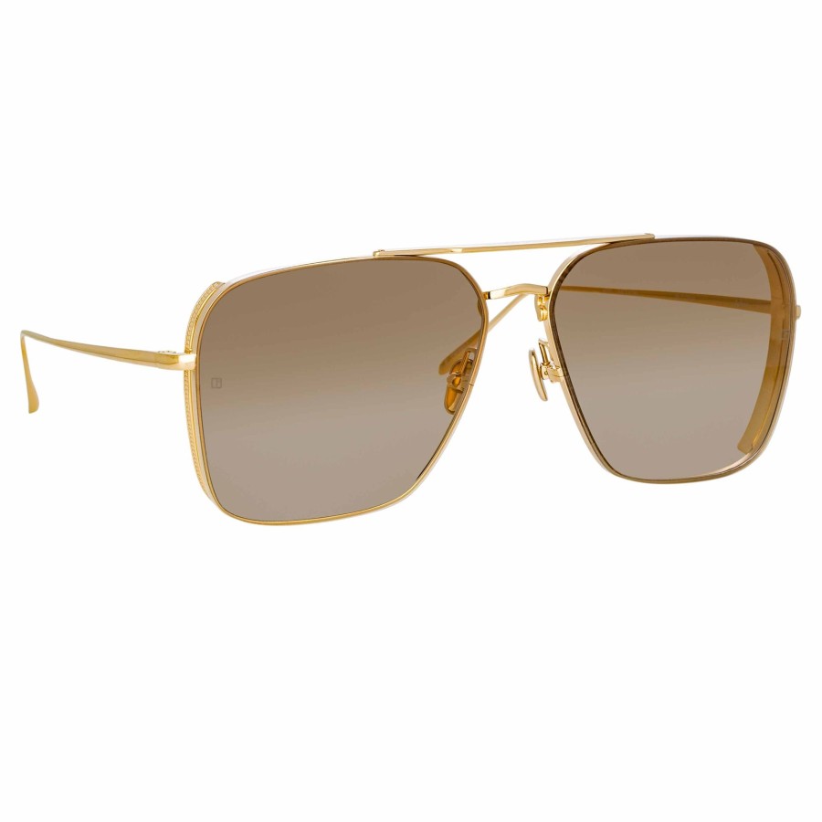 Sunglasses Linda Farrow | The Asher | Aviator Sunglasses In Light Gold Frame (C4)