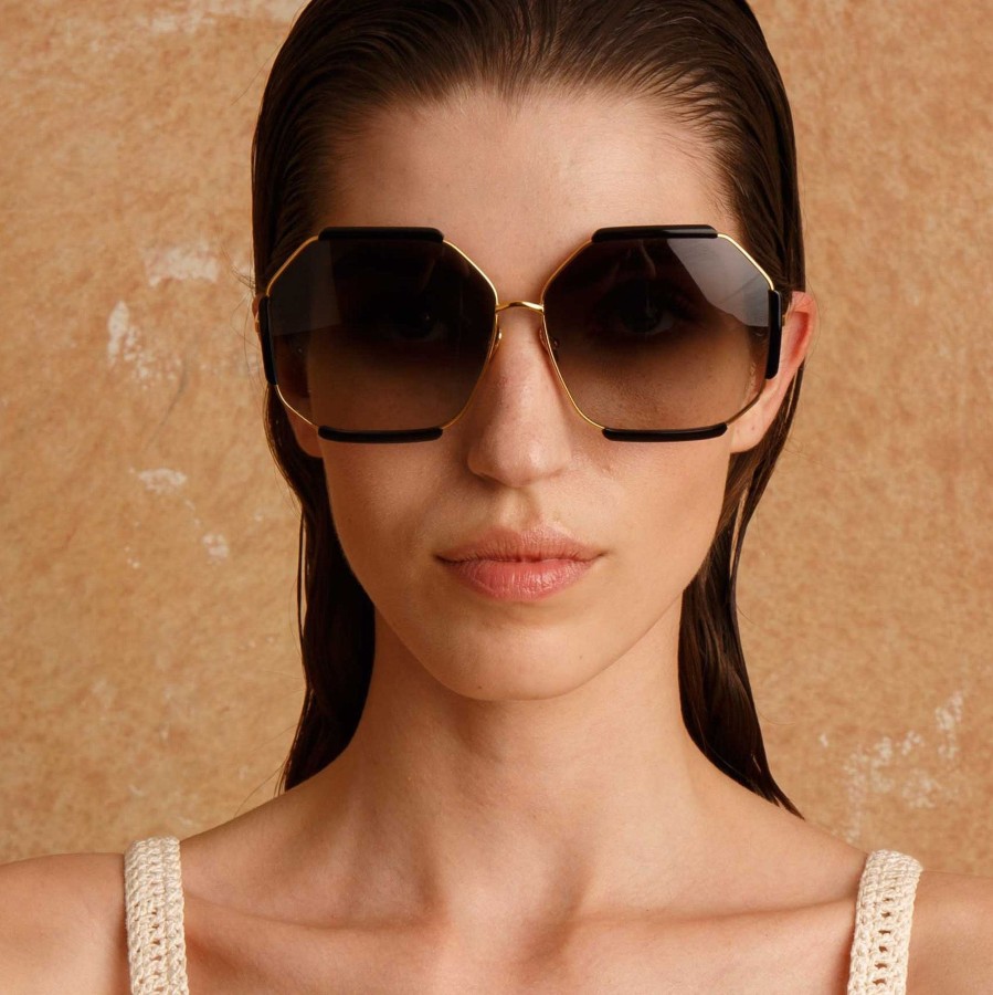 Sunglasses Linda Farrow | Margot Hexagon Sunglasses In Black