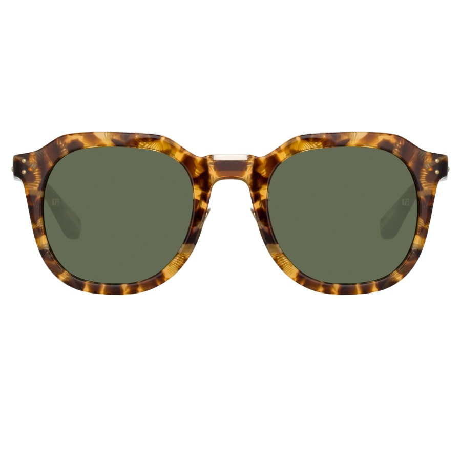 Sunglasses Linda Farrow | Fletcher Angular Sunglasses In Tobacco Tortoiseshell And Green