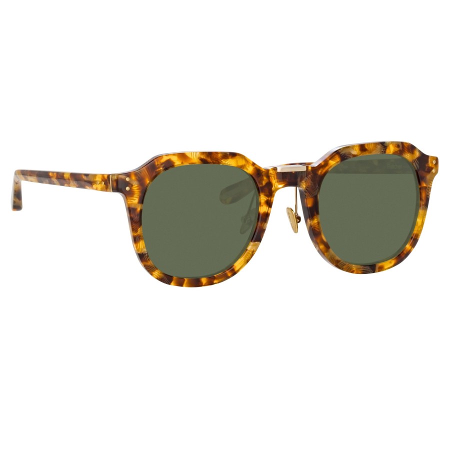 Sunglasses Linda Farrow | Fletcher Angular Sunglasses In Tobacco Tortoiseshell And Green