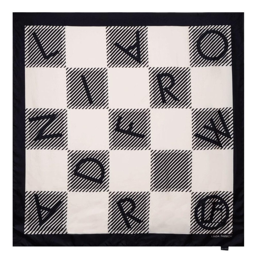 Accessories Linda Farrow | Black And White Logo Check Scarf 135Cm