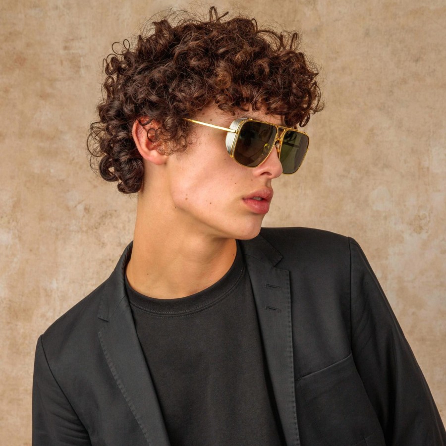 Sunglasses Linda Farrow | Men'S Enzo Aviator Sunglasses In Yellow Gold