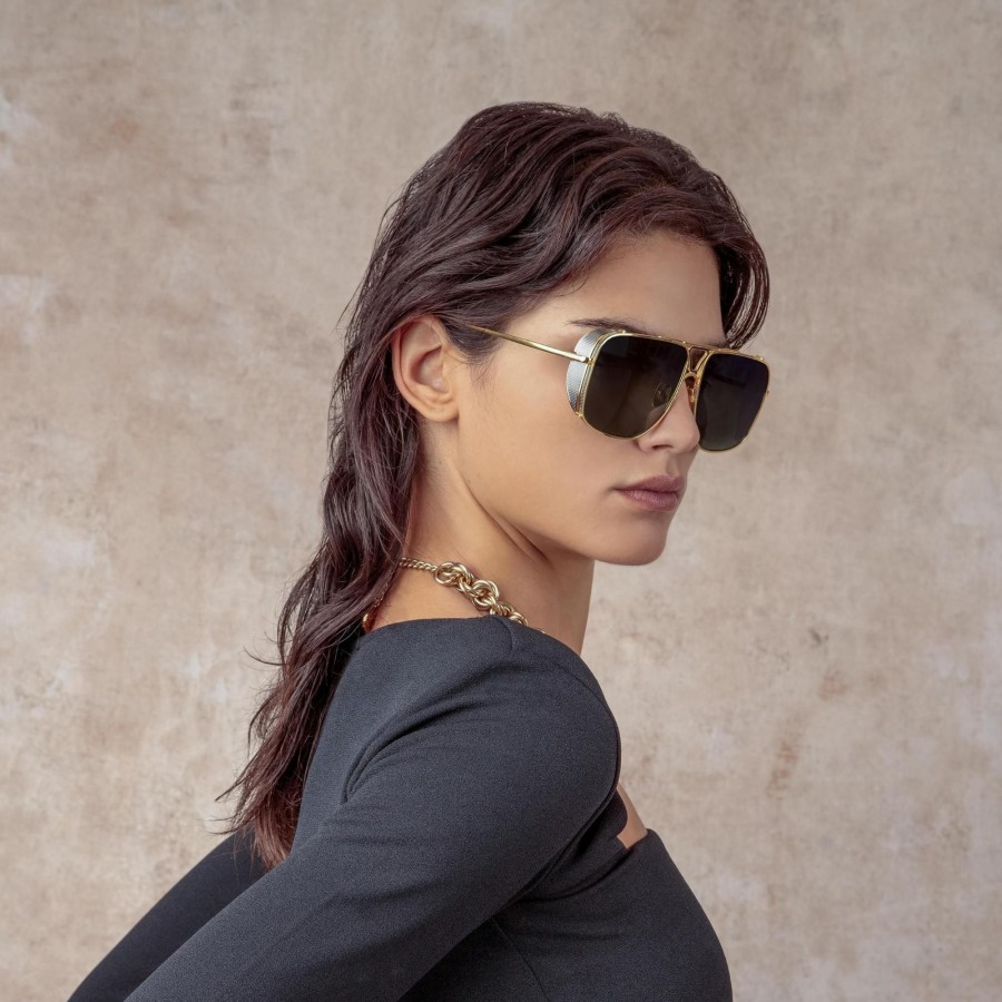 Sunglasses Linda Farrow | Enzo Aviator Sunglasses In Yellow Gold