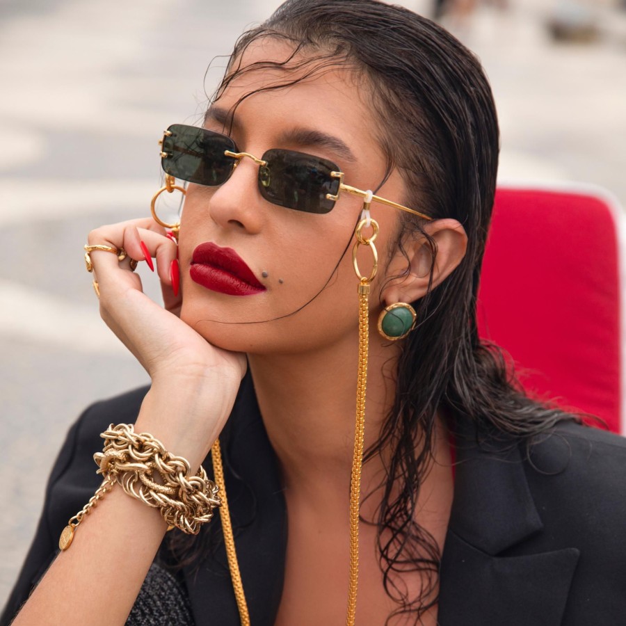 Sunglasses Linda Farrow | Taylor Rectangular Sunglasses In Yellow Gold And Green