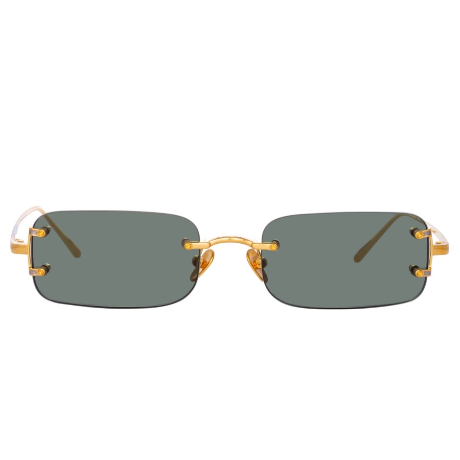 Sunglasses Linda Farrow | Taylor Rectangular Sunglasses In Yellow Gold And Green