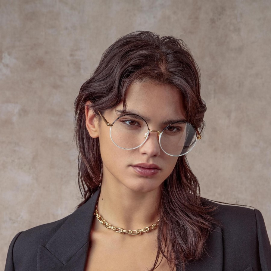 Opticals Linda Farrow | Bea Round Optical Frame In Mocha And Light Gold