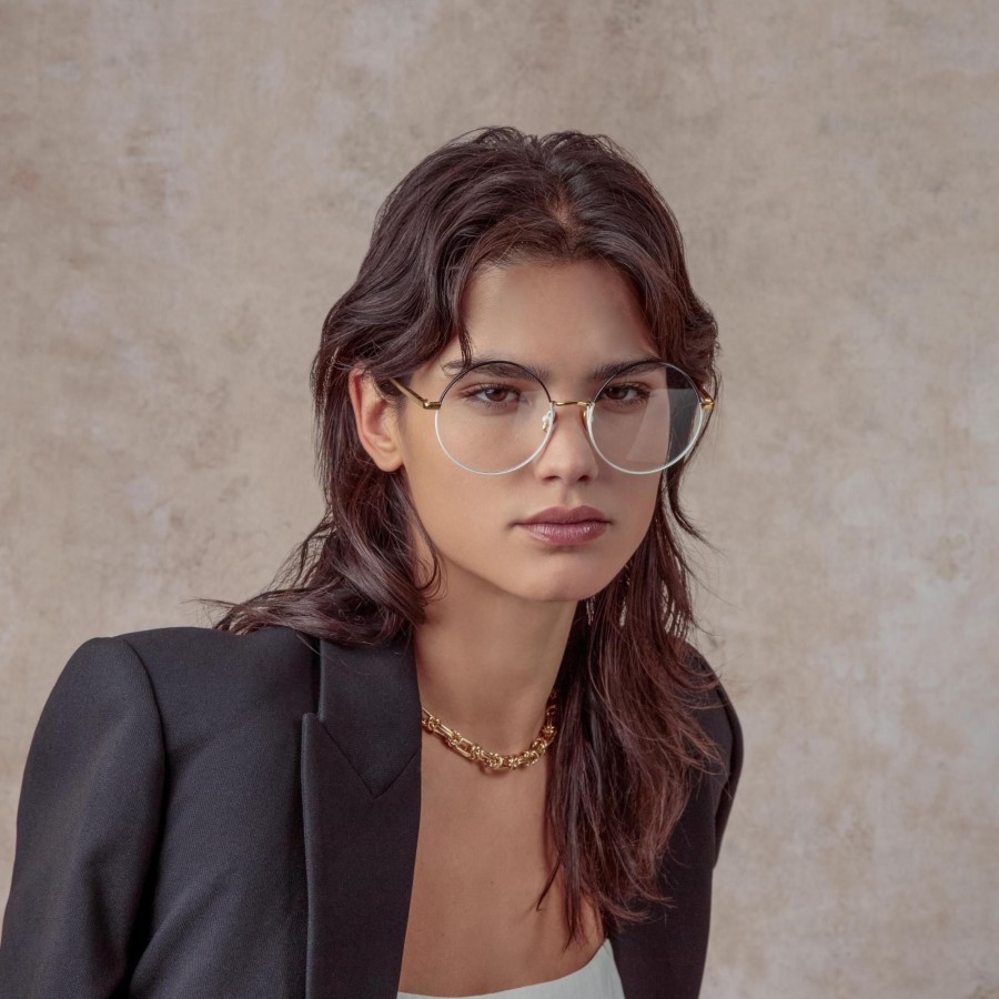 Opticals Linda Farrow | Bea Round Optical Frame In Mocha And Light Gold