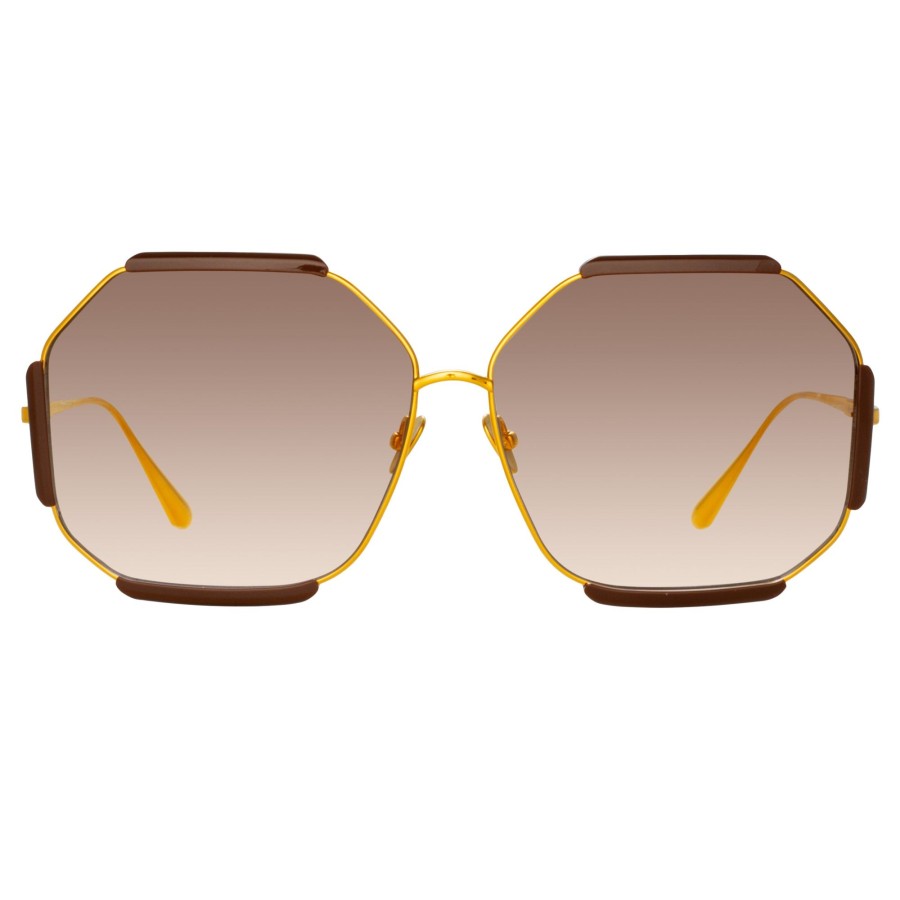 Sunglasses Linda Farrow | Margot Hexagon Sunglasses In Brown