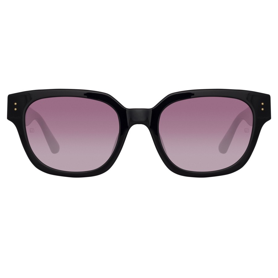 Sunglasses Linda Farrow | Deni D-Frame Sunglasses In Black And Plum Lenses