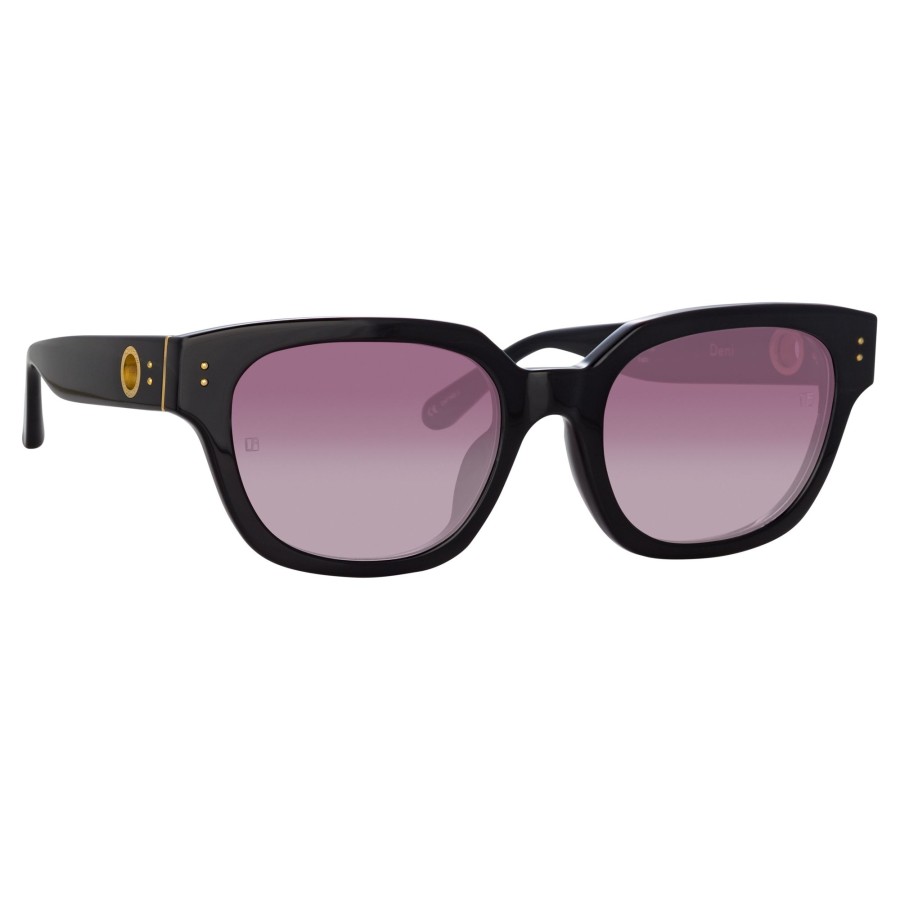 Sunglasses Linda Farrow | Deni D-Frame Sunglasses In Black And Plum Lenses