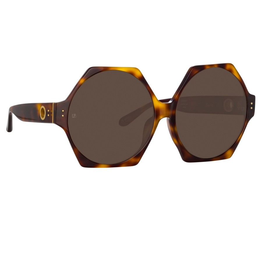 Sunglasses Linda Farrow | Bora Hexagon Sunglasses In Tortoiseshell