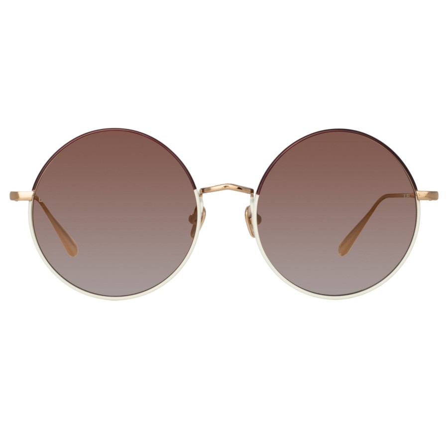 Sunglasses Linda Farrow | Bea Round Sunglasses In Light Gold And Brown